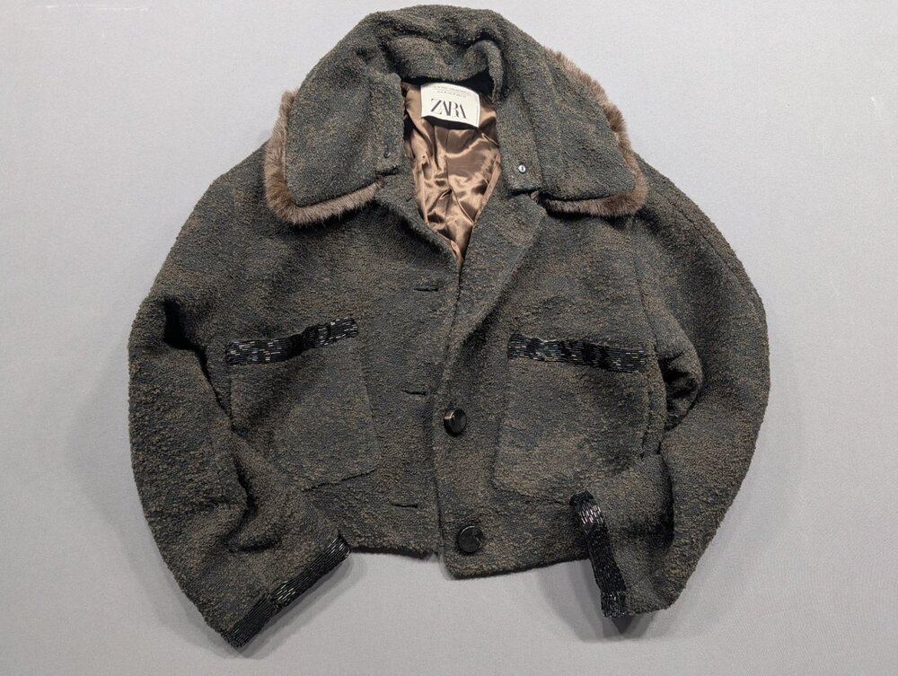 Zara Cropped Bouclé Jacket Faux Fur Collar A/W 2021 Size M